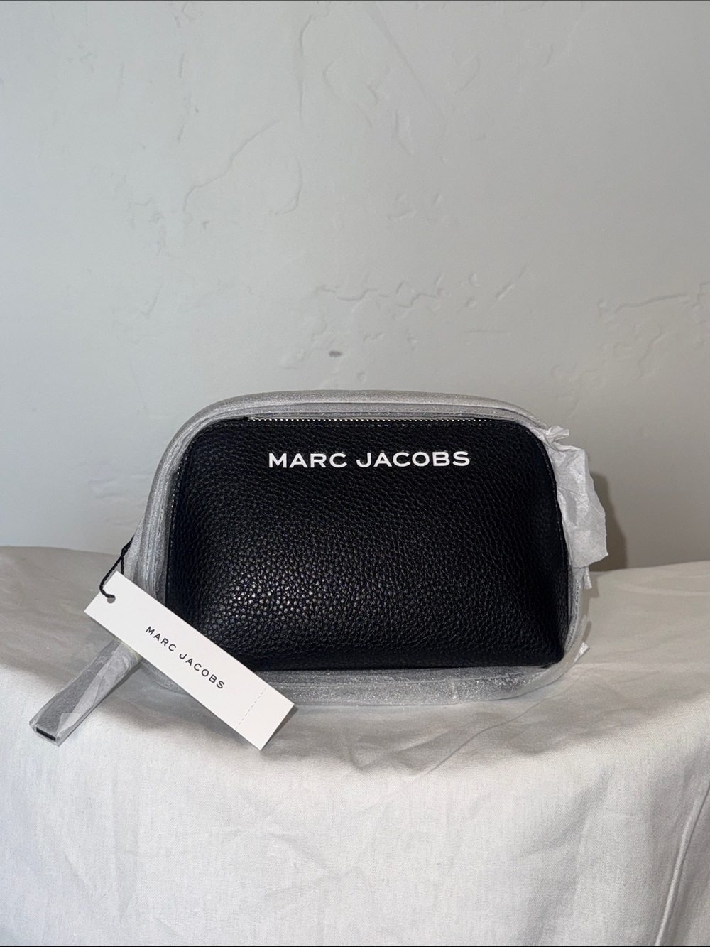 Marc Jacobs Bold SLG Small Black Leather Crossbody Pouch Bag with White Logo